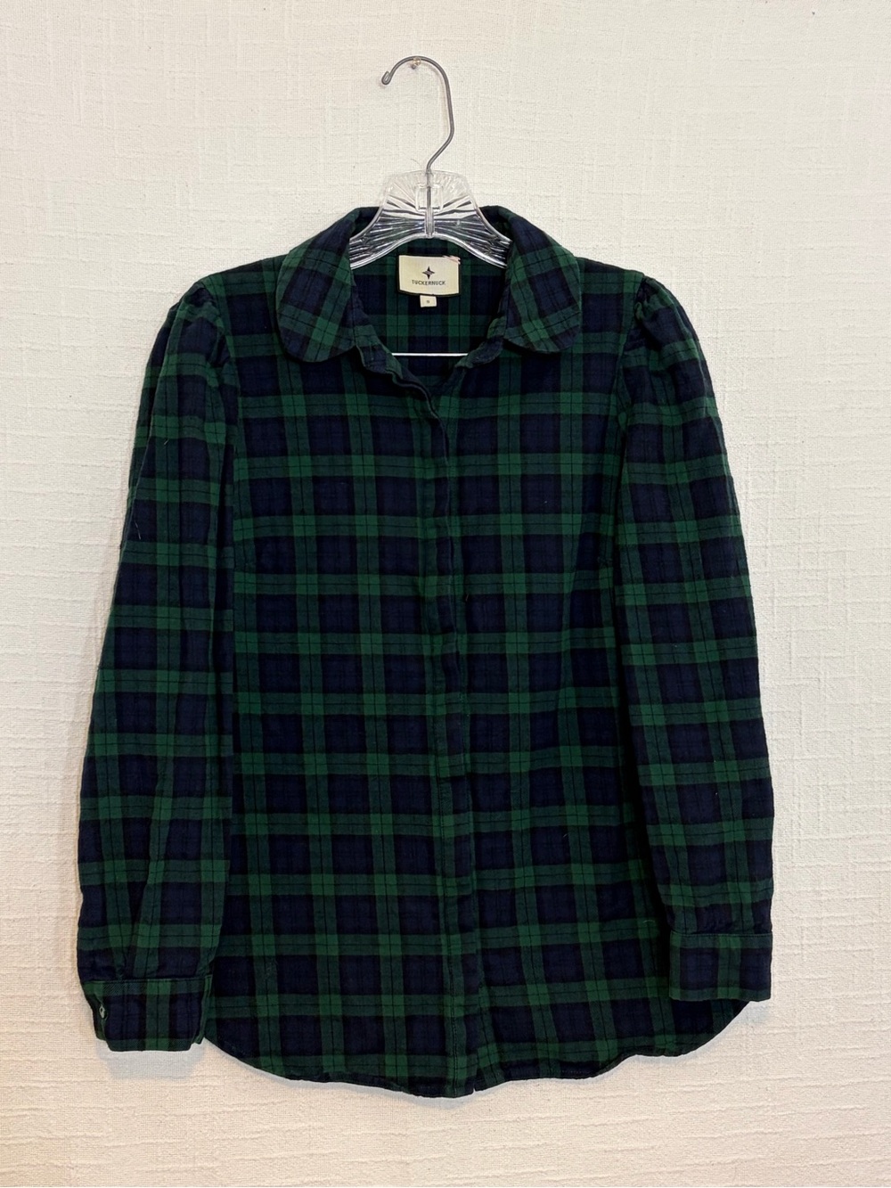 Tuckernuck Women’s Green/Blue Plaid Collared Button-Up Long Sleeve Top S
